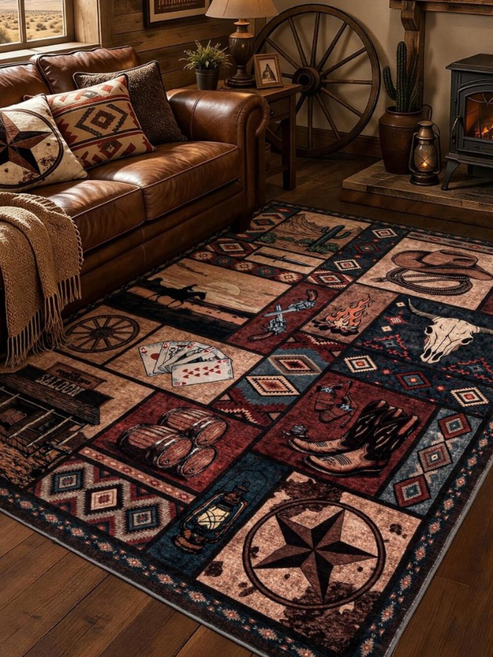 5x7 Western Cowboy Area Rugs for Living Room